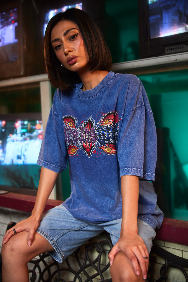 Moon's Wrath Mineral Wash Heavyweight Tee - Indigo