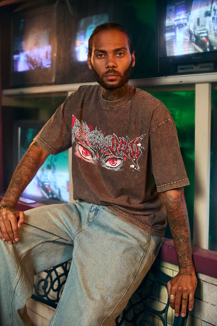 The Demon King Mineral Wash Heavyweight Tee - Cocoa