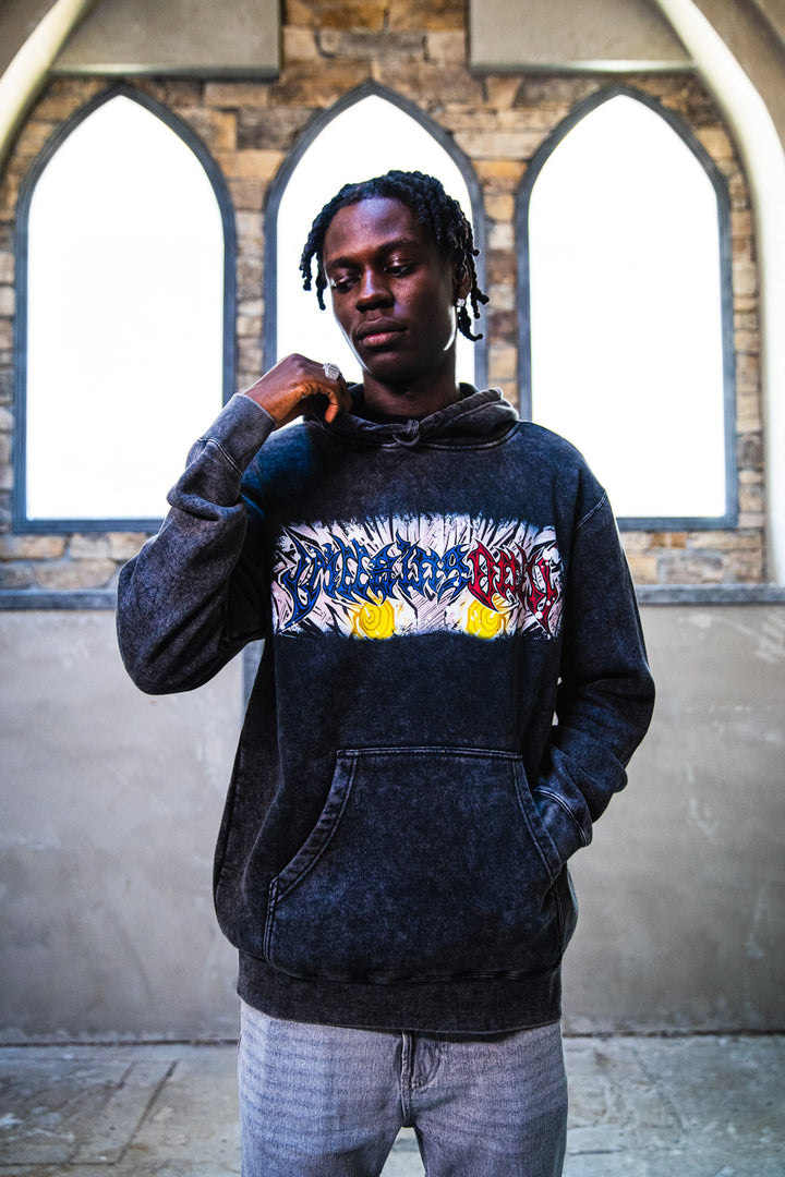 Cursed Messiah Mineral Wash Hoodie - Black