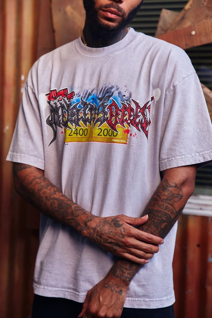 Underdog Flame Mineral Wash Heavyweight Tee - Ice Grey