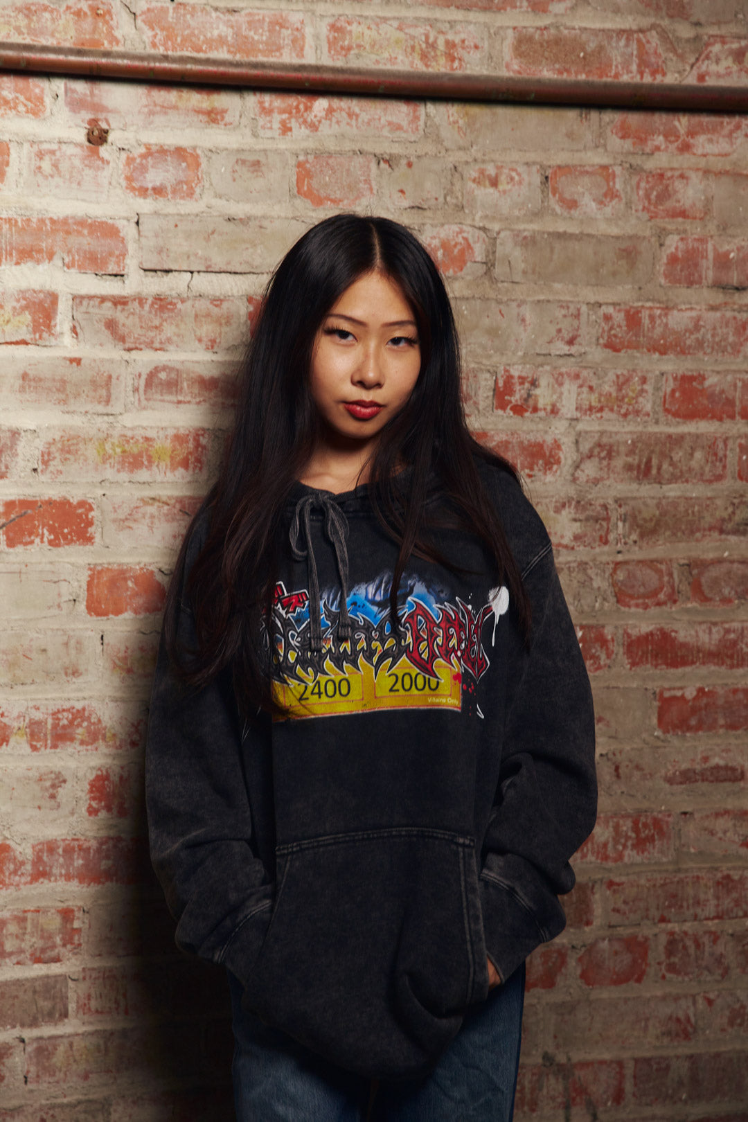 Underdog Flame Mineral Wash Hoodie - Black