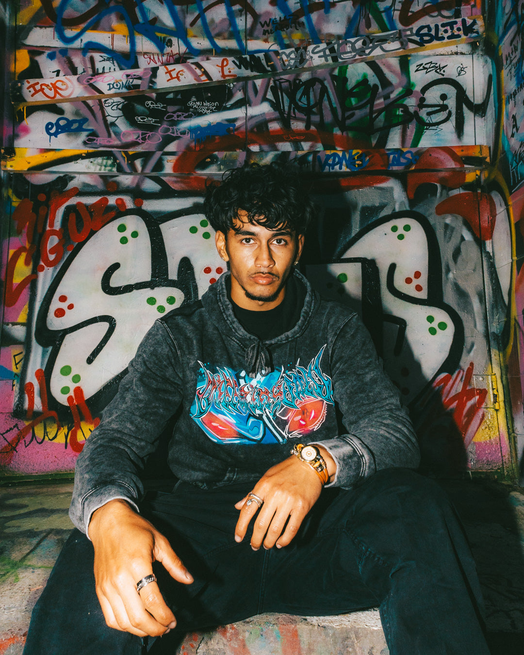 Rinnegan Ruler Mineral Wash Hoodie - Black